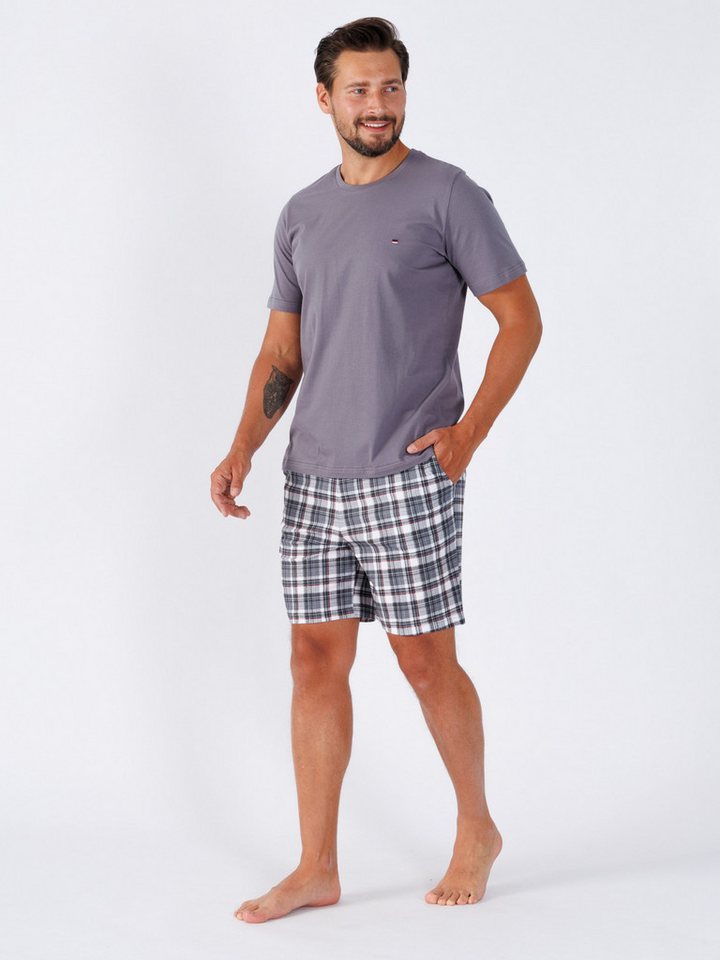 HOTBERG Pyjama Schlafanzug kurz mit karierter Hose (2 tlg) Shorts mit seitlichen Eingriffstaschen von HOTBERG