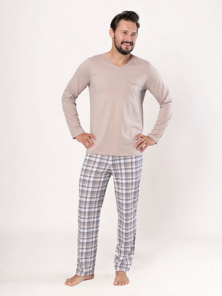 HOTBERG Pyjama langer Schlafanzug aus Baumwolle Karo-Pyjamahose, Made in EU von HOTBERG