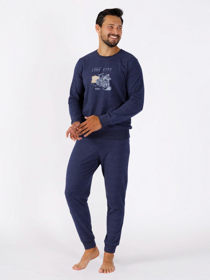 HOTBERG Schlafanzug Herren lang mit Bündchen Abschlüsse, Reine Baumwolle von HOTBERG