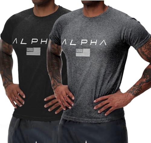 HOTCAT 2er Pack Athlet Slim-Fit Fitness Tshirt für Herren - Langes Schnelltrocknendes Gym T-Shirt - Bodybuilding, Krafttaining Workout Gym Shirt von HOTCAT