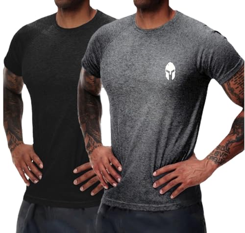HOTCAT 2er Pack Athlet Slim-Fit Fitness Tshirt für Herren - Langes Schnelltrocknendes Gym T-Shirt - Bodybuilding, Krafttaining Workout Gym Shirt von HOTCAT