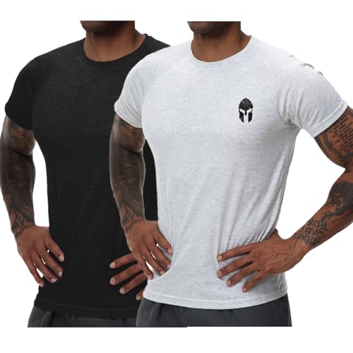 HOTCAT 2er Pack Athlet Slim-Fit Fitness Tshirt für Herren - Langes Schnelltrocknendes Gym T-Shirt - Bodybuilding, Krafttaining Workout Gym Shirt von HOTCAT