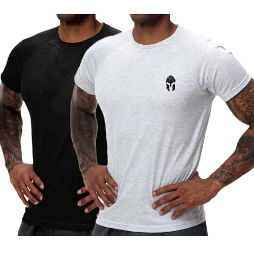 HOTCAT 2er Pack Athlet Slim-Fit Fitness Tshirt für Herren - Langes Schnelltrocknendes Gym T-Shirt - Bodybuilding, Krafttaining Workout Gym Shirt von HOTCAT