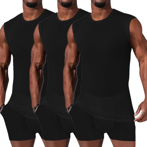 HOTCAT 3er Pack Herren Tank Top Unterhemd mit Rundhals-Ausschnitt aus Baumwolle Männer Schwarz von HOTCAT