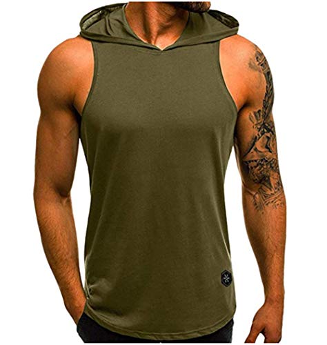 Herren Tank Top Kapuze Fitness Hoodie Training Gym Mode Shirt Bodybuilding Ärmelloser West t-Shirt Sport Fitness Workout Stringer Weste von HOTCAT