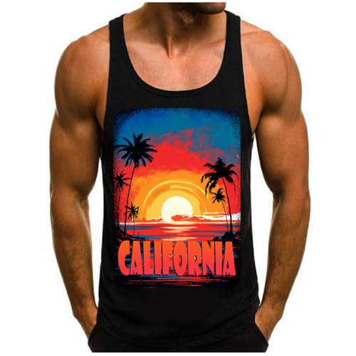 HOTCAT Tank Top Herren Tanktop Tankshirt T-Shirt mit Print Ärmellos Weste Muskelshirt Tank top Herren Sommer Print Palmen Beach von HOTCAT