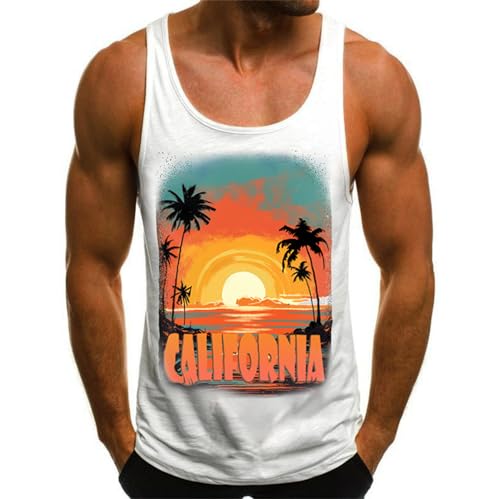 HOTCAT Tank Top Herren Tanktop Tankshirt T-Shirt mit Print Ärmellos Weste Muskelshirt Tank top Herren Sommer Print Palmen Beach von HOTCAT