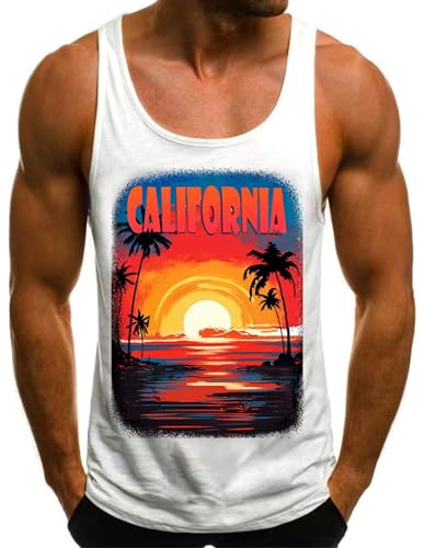 HOTCAT Tank Top Herren Tanktop Tankshirt T-Shirt mit Print Ärmellos Weste Muskelshirt Tank top Herren Sommer Print Palmen Beach von HOTCAT