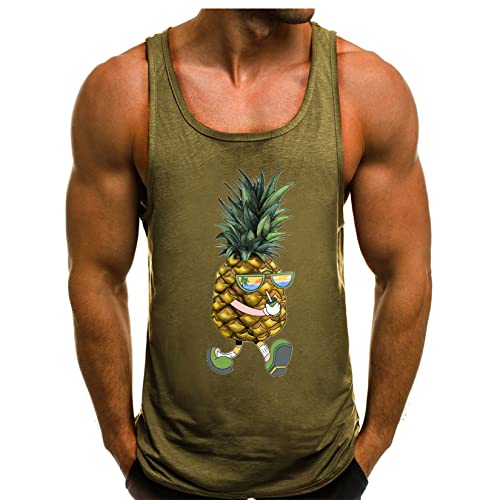 HOTCAT Tank Top Herren Tanktop Tankshirt T-Shirt mit Print Unterhemden Ärmellos Weste Muskelshirt Tank top Herren Sommer Ananas Beach von HOTCAT