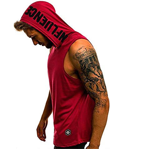 Herren Tank Top Kapuze Fitness Hoodie Training Gym Mode Shirt Bodybuilding Ärmelloser West t-Shirt Sport Fitness Workout Stringer Weste von HOTCAT