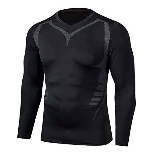 Kompressionsshirt Herren, Funktionsshirt Langarm Fitnessshirt Männer Sportshirt Atmungsaktiv Laufshirt für Men's Compression Shirt von HOTCAT