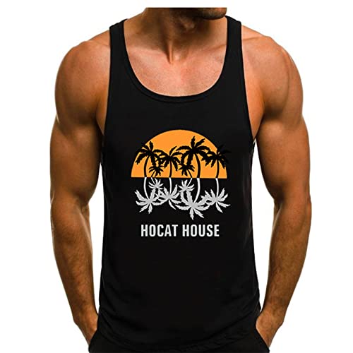 Tank Top Herren Tanktop Tankshirt T-Shirt mit Print Unterhemden Ärmellos Weste Muskelshirt Tank top Herren Sommer Print Palmen Beach von HOTCAT