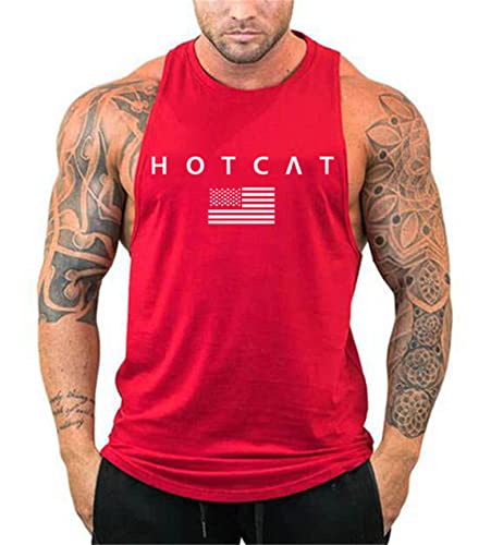 Tank top Herren Bodybuilding Mode Tank Tops Baumwolle Tanktop Herren Ärmelloses Männer Tank Top T-Shirt Sport Fitness Geeignet Für Workout Weste Rot 2 von HOTCAT