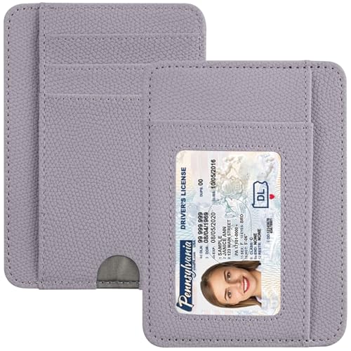 HOTCOOL Kartenhalter, Geldbörse, Vordertasche, minimalistisches Leder mit RFID-blockierendem Kartenhalter, Geldbörse für Damen und Herren, Litchi Purple von HOTCOOL