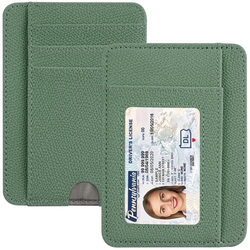 HOTCOOL Kartenhalter, Geldbörse, Vordertasche, minimalistisches Leder mit RFID-blockierendem Kartenhalter, Geldbörse für Damen und Herren, Litchi Green von HOTCOOL