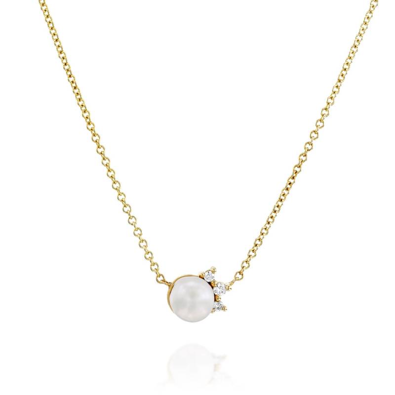 Trio Diamant Und Perlen Halskette Aus 14K Solid Gold, Perle Anhänger Halskette, Einfache Diamanten Gold Pearl Trio Diamant Und Perlen Halskette Aus 14K Solid Gold, Perle Anhänger Halskette, Einfache Diamanten Gold Pearl von HOTCROWN