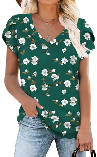 HOTGIFT Damen-Tunika, Sommer-Top, kurzärmelig, V-Ausschnitt, bequeme Basic-Bluse für Leggings, Green Malus Spectabili, L HOTGIFT Damen-Tunika, Sommer-Top, kurzärmelig, V-Ausschnitt, bequeme Basic-Bluse für Leggings, Green Malus Spectabili, L von HOTGIFT