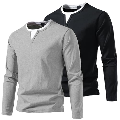 HOTIAN 2er/Pack Herren Langarmshirts mit V-Ausschnitt Basic Pullover Henley Shirt Oberteile Freizeit Sweatshirt T-Shirt für Männer BK+LGY L HOTIAN 2er/Pack Herren Langarmshirts mit V-Ausschnitt Basic Pullover Henley Shirt Oberteile Freizeit Sweatshirt T-Shirt für Männer BK+LGY L von HOTIAN