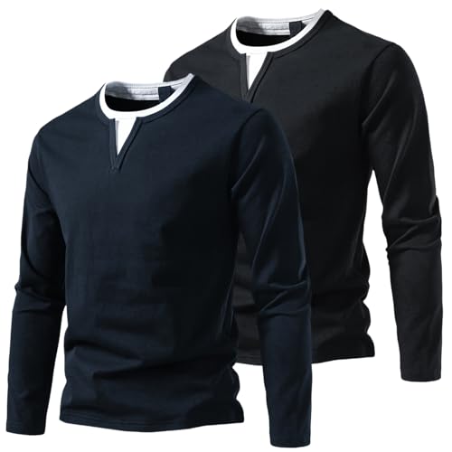 HOTIAN 2er/Pack Herren Langarmshirts mit V-Ausschnitt Basic Pullover Henley Shirt Oberteile Freizeit Sweatshirt T-Shirt für Männer BK+NY XXL HOTIAN 2er/Pack Herren Langarmshirts mit V-Ausschnitt Basic Pullover Henley Shirt Oberteile Freizeit Sweatshirt T-Shirt für Männer BK+NY XXL von HOTIAN