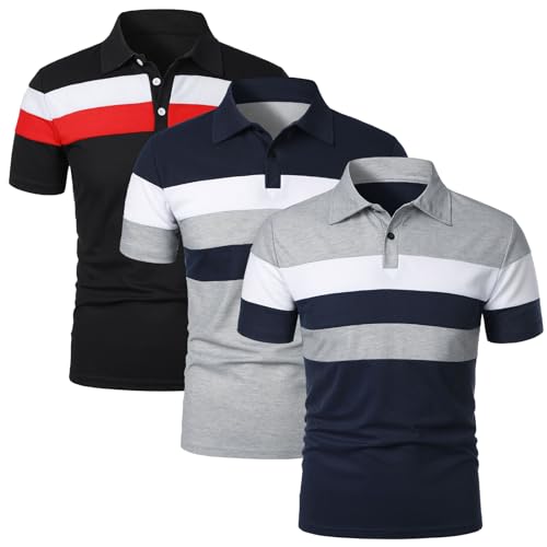 HOTIAN Poloshirt Herren Kurzarm Oversize Tshirt Leichtes Sommer Atmungsaktives Polo Shirt Basic Polohemd Business Freizeithemd Kurzarm BK+NY+GY L von HOTIAN