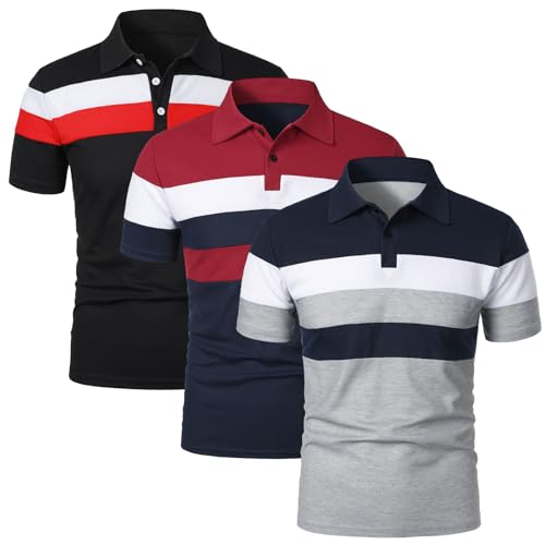 HOTIAN Poloshirt Herren Kurzarm Oversize Tshirt Leichtes Sommer Atmungsaktives Polo Shirt Basic Polohemd Business Freizeithemd Kurzarm BK+RD+NY M von HOTIAN