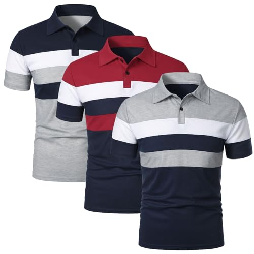 HOTIAN Poloshirt Herren Kurzarm Oversize Tshirt Leichtes Sommer Atmungsaktives Polo Shirt Basic Polohemd Business Freizeithemd Kurzarm NY+RD+GY S von HOTIAN