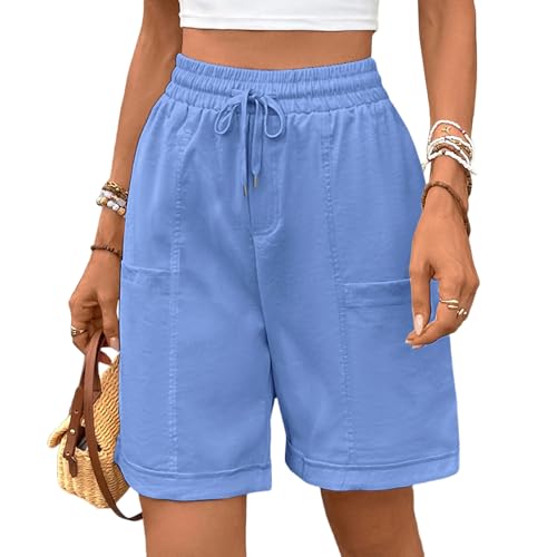 HOTIAN Bermuda Shorts Damen Lange Elastische Hohe Taille Weite Bein Kurzhose Sommerhose Baumwolle Casual Sporthose mit Taschen HOTIAN Bermuda Shorts Damen Lange Elastische Hohe Taille Weite Bein Kurzhose Sommerhose Baumwolle Casual Sporthose mit Taschen von HOTIAN