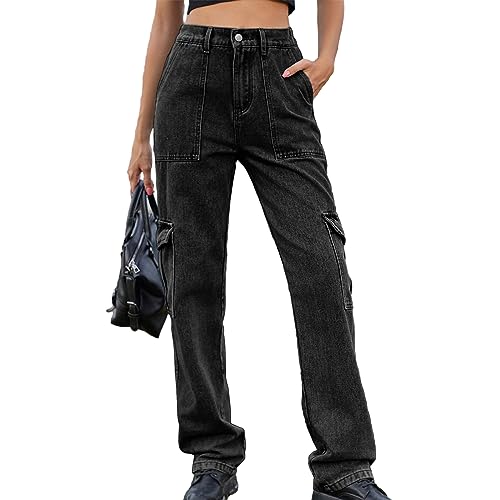 HOTIAN Cargohose Damen Baggy High Waist Jogginghose Y2K Cargohose für Damen und 6 Taschen Damen Fashion Casual Sporthose Dark Gray M von HOTIAN