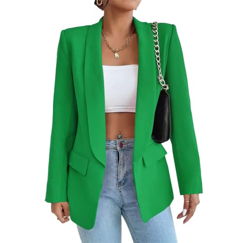 HOTIAN Damen Blazer, Casual Open Front Cardigan Langarm,Elegant Business Blazer, Lang Jacke mit Tasche und Knöpfe Green L von HOTIAN