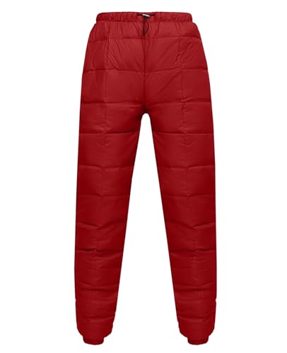 HOTIAN Damen Daunenhose Ultraleichte Winter Warme Daunenhose Jogginghose Winddicht Winterhose Wasserabweisend Warme Daunenhose Red XL von HOTIAN