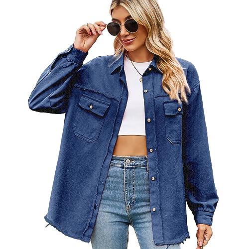 HOTIAN Damen Jeansjacke Jeansjacke Übergangsjacke Damen Vintage Jeanjacke Leichte Jacken Oversize Ripped Denim Jacken von HOTIAN