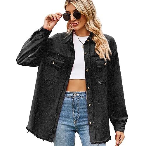 HOTIAN Damen Jeansjacke Jeansjacke Übergangsjacke Damen Vintage Jeanjacke Leichte Jacken Oversize Ripped Denim Jacken von HOTIAN