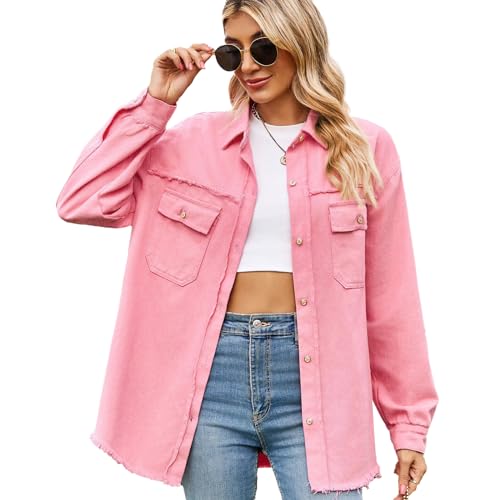 HOTIAN Damen Jeansjacke Jeansjacke Übergangsjacke Damen Vintage Jeanjacke Leichte Jacken Oversize Ripped Denim Jacken von HOTIAN