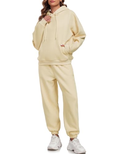 HOTIAN Damen Lang Trainingsanzug Set Fleece Pullover Sweatshirt und Jogginghose Freizeitanzug Zweiteiler Set Hoodie Damen Hausanzug von HOTIAN