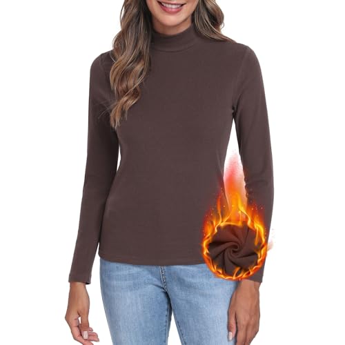 HOTIAN Damen Rollkragenshirt Langarm Slim Fit Thermo Oberteil Damen Rollkragenpullover Eindicken Elegant Dünn Basic Langarmshirt Eng von HOTIAN