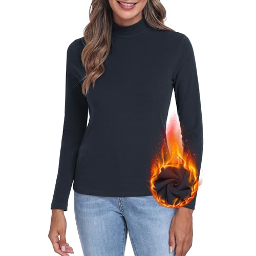 HOTIAN Damen Rollkragenshirt Langarm Slim Fit Thermo Oberteil Damen Rollkragenpullover Eindicken Elegant Dünn Basic Langarmshirt Eng von HOTIAN