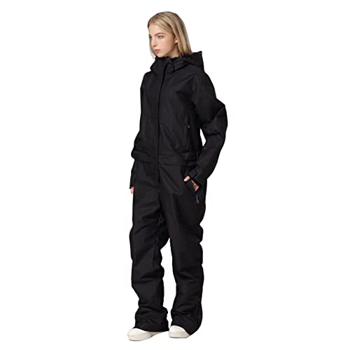 HOTIAN Damen Schneeanzug, Damen Einteiler Skioverall Wasserdicht Winddicht Winter Warme Einteiliger Skioverall,für Wandern Klettern Isoliertes Snowboarden Black-Women M von HOTIAN