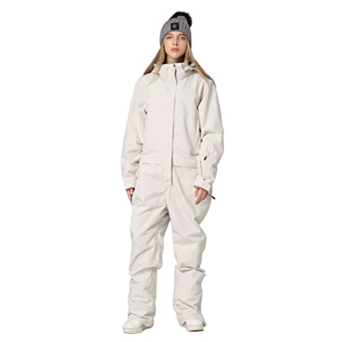 HOTIAN Damen Schneeanzug, Damen Einteiler Skioverall Wasserdicht Winddicht Winter Warme Einteiliger Skioverall,für Wandern Klettern Isoliertes Snowboarden White-Women L von HOTIAN