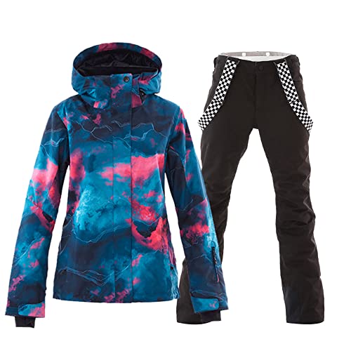 HOTIAN Damen Schneeanzug, Wasserdicht Winddicht Winter Warme Schnee Skifahren Sätze,für Wandern Klettern Isoliertes Snowboarden BU+BK XL von HOTIAN