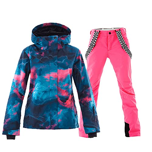 HOTIAN Damen Schneeanzug, Wasserdicht Winddicht Winter Warme Schnee Skifahren Sätze,für Wandern Klettern Isoliertes Snowboarden BU+PK XL von HOTIAN