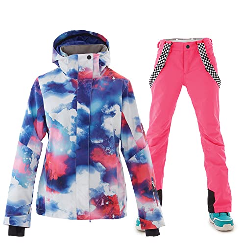 HOTIAN Damen Schneeanzug, Wasserdicht Winddicht Winter Warme Schnee Skifahren Sätze,für Wandern Klettern Isoliertes Snowboarden COLORFUL+PK S von HOTIAN