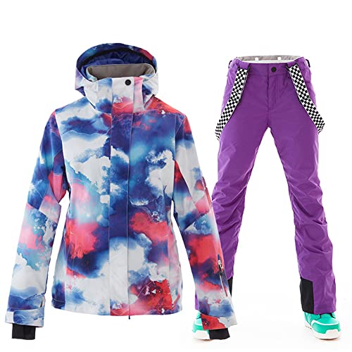 HOTIAN Damen Schneeanzug, Wasserdicht Winddicht Winter Warme Schnee Skifahren Sätze,für Wandern Klettern Isoliertes Snowboarden COLORFUL+PU M von HOTIAN