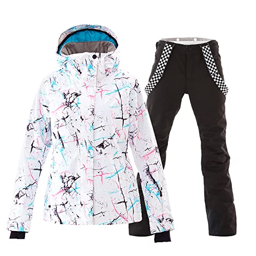 HOTIAN Damen Schneeanzug, Wasserdicht Winddicht Winter Warme Schnee Skifahren Sätze,für Wandern Klettern Isoliertes Snowboarden WH+BK XS von HOTIAN