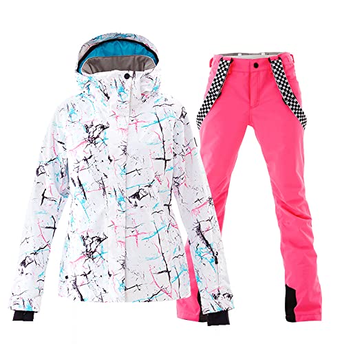 HOTIAN Damen Schneeanzug, Wasserdicht Winddicht Winter Warme Schnee Skifahren Sätze,für Wandern Klettern Isoliertes Snowboarden WH+PINK M von HOTIAN