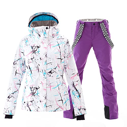 HOTIAN Damen Schneeanzug, Wasserdicht Winddicht Winter Warme Schnee Skifahren Sätze,für Wandern Klettern Isoliertes Snowboarden WH+PU XS von HOTIAN