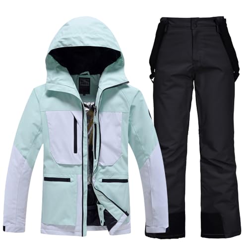 HOTIAN Damen Ski Jacke und Hosen 2 Teilig Set Skianzug Damen Wasserdicht Winddicht Winter Outdoor Warme Skifahren Skibekleidung damen set 167 GR+BK XXL von HOTIAN