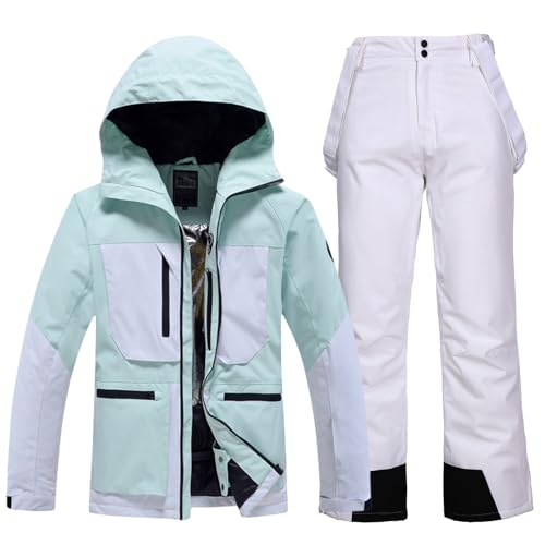 HOTIAN Damen Ski Jacke und Hosen 2 Teilig Set Skianzug Damen Wasserdicht Winddicht Winter Outdoor Warme Skifahren Skibekleidung damen set 167 GR+WT S von HOTIAN