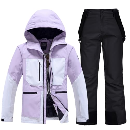 HOTIAN Damen Ski Jacke und Hosen 2 Teilig Set Skianzug Damen Wasserdicht Winddicht Winter Outdoor Warme Skifahren Skibekleidung damen set 167 PU+BK S von HOTIAN