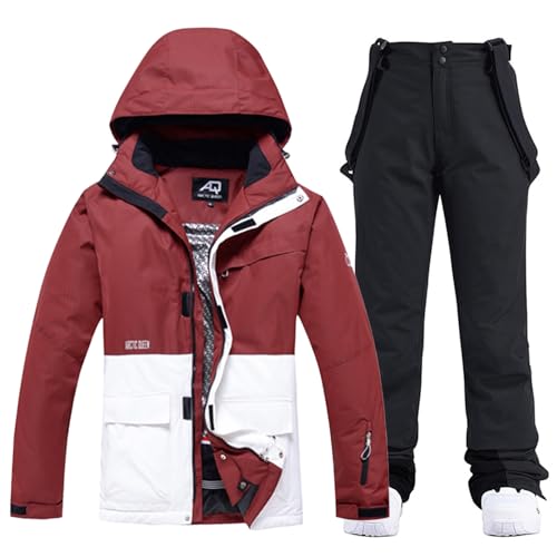 Damen Ski Jacke und Hosen 2 Teilig Set Skianzug Damen Wasserdicht Winddicht Winter Warme SkiSchnee Skifahren Sätze Snowboard Set von HOTIAN