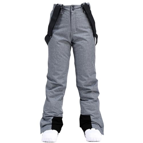 HOTIAN Damen Skihose Hosenträgerhose Snowboardhose Damen Winter Warm Wasserdicht Winddicht Abnehmbare Skilanglaufhose Thermohose Wanderhose Gray XL von HOTIAN